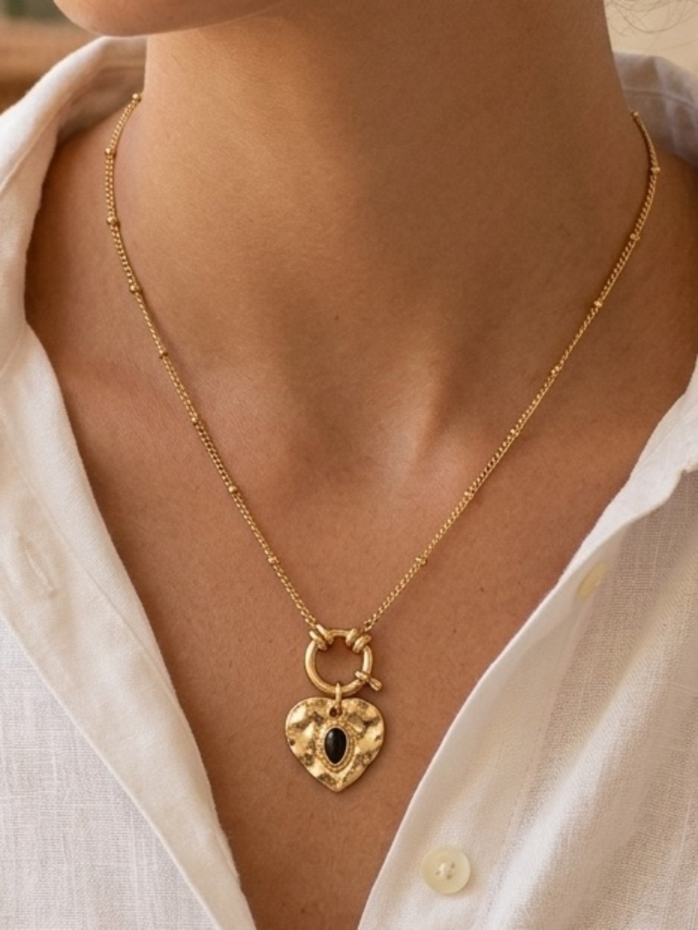 18K Gold Plated black turquoise charm holder Necklace stainless steel jewelry
